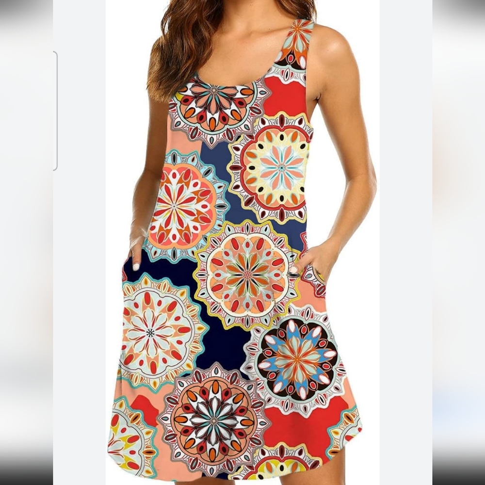 Lucky More Floral Racerback Tunic Dress With Pockets. Medium